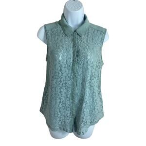 Urban Outfitters Kimchi Blue Lace Blouse Sz Small Soft Mint Button Front Top